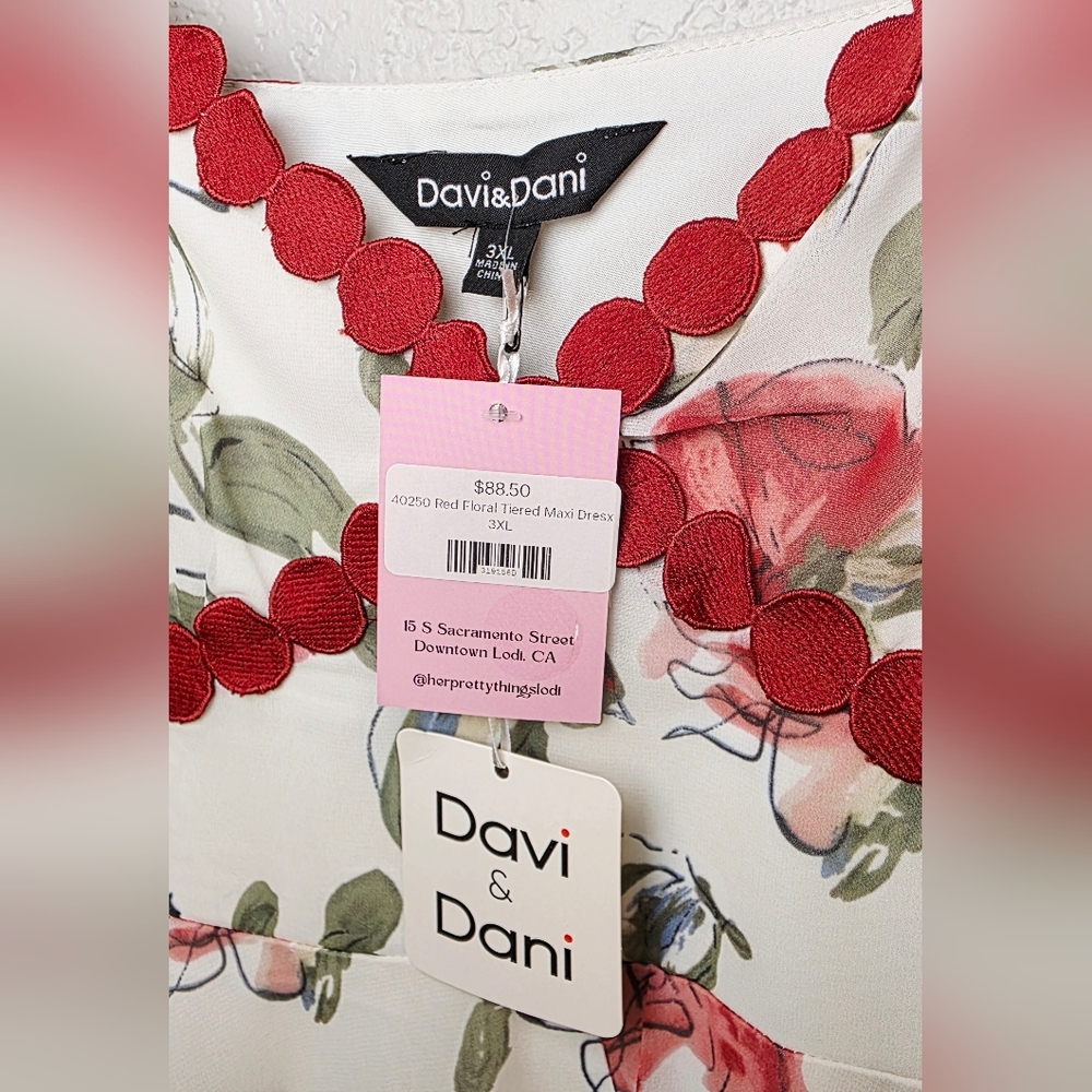 Davi & Dani Boutique Red Rose Layered Maxi Cami Floral Dress - Plus Size 3XL - Picture 10 of 17